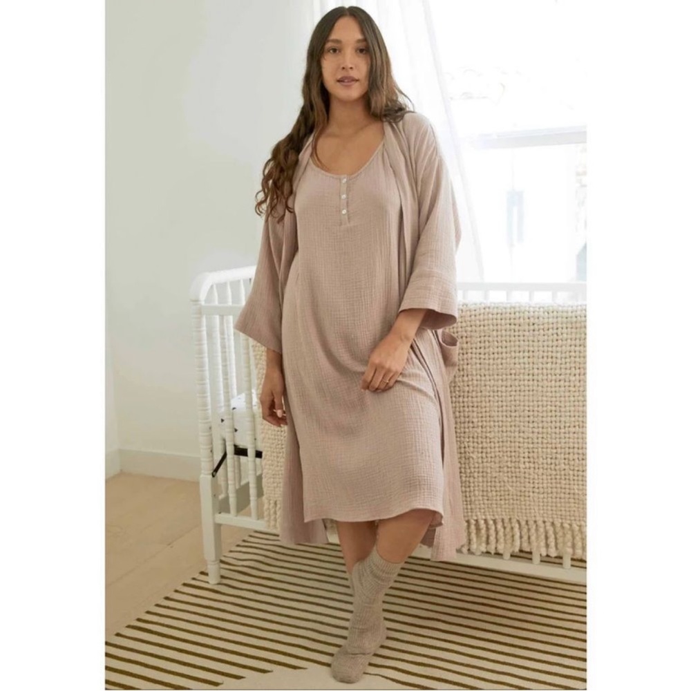 Hatch To Hospital x Jenni Kayne Nightgown Dress Fawn Pink Nude Button Front